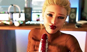 Insatiable big-tit milf in 3d animation blows guy gaming hard forcing him to cum in her mouth