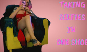 Lady Angela Taking Selfies in One Shoe- Red Bottom Shoes Fetish MILF Dominatrixmilf Feet