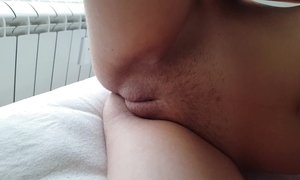 My big boobs wife licks my balls while I jerk off my dick