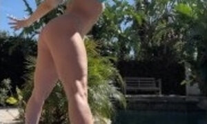 Blonde MILF Teases Neighbors with Bikini Yoga and Stretching By the Pool