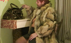 Masturbating in public in a fur coat
