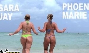 PHAT ASS WHITE GIRL Superstars Sara Jay and Phoenix Marie Get Their Giant Cabooses Beaten