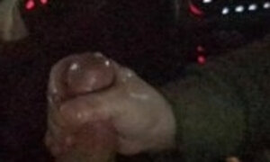 Handjob in the car from nerdy housewife