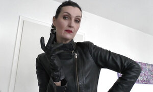 Sniffing Squeaky Leather Gloves, Hand Over Mouth Lady Victoria Valente Jerk off Instructions for Small Cocks