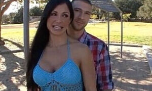 Big fake ballon looking titty milf gets fucked hard in front of her husband