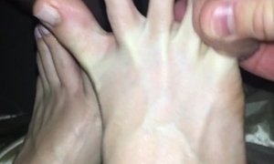 'Fucking my toes with the inside of his Foreskin, then he cums all over my feet & licks it all up '
