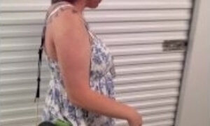 Sneaky Public POV Sex at a Storage Unit walking out with a creampie