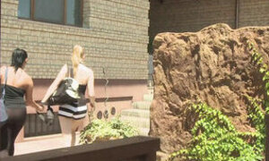 After training, 2 girlfriends are horny and lick each other!