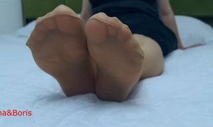 Perspective, Anna's soles with pantyhose.