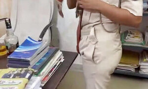 Police women fuck with boyfriend in police station.