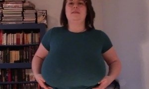 'Huge boob tit drop blue shirt'