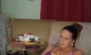 Sexy milf in see through lingerie playing video games being filmed by roommate