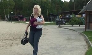 'Blonde Gilf Rides Big Cock On Public'