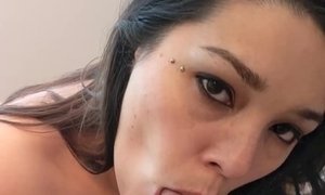 'Just a facial - Massive cumshot covers Shy lynns smiling face'