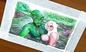 Erotic Art Or Drawing Of Sexy Indian Desi Bhabhi in Love With an Extraterrestrial Alien