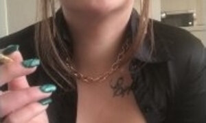 Smoking secretary with big tits
