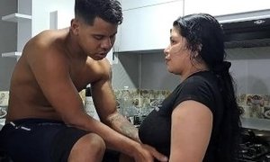 We get horny in the kitchen, she has very delicious tits Part 1