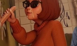 Velma Bathroom solo blowjob cums cartoon