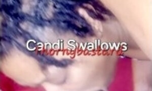 Let Candi Swallows throat your huge dick