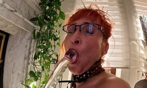 Oiled in Sexy Nylon with My Glass Dildo