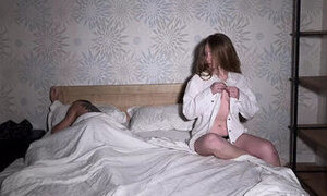 Cuckold watches his stepfather fuck his cheating new girlfriend in front of him