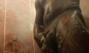 BBC shower can Stroking his dick for his baby after a long day