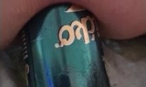 Beer can in wife's ass
