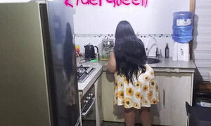 Stepmom fucked by surprise in her kitchen