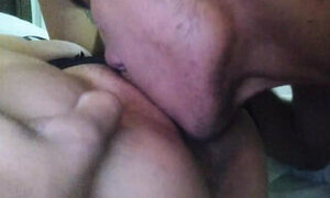 licking the tight pussy of the cheating wife and slowly fucking her because she is tight due the small cock of her husband