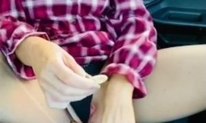 JOI in the car with ripped tights while masturbate with a banana