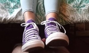 Converse Footjob with Foot Slave's 1st ORGASM but IGNORED by Ms.Trample POV