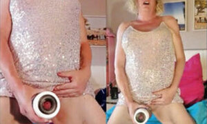 TS Lilly Sophie Fucking Her Ass with Dildo and Try Pump and Cum with Masturbator and Plug in Her Ass