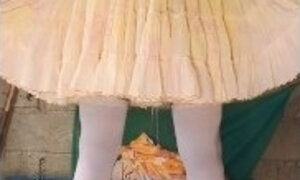 Suddenly Long Piss Standing In Bed While Wearing Tutu Dress