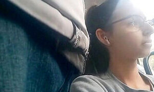 Nerd Girl Flashing Bulge in Bus