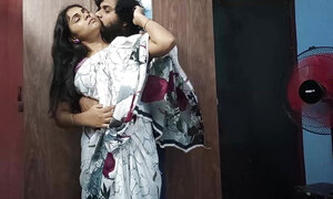 Vaishnavy and Sharun Raj hot saree romance part 2, Neck lick romance with lip lock and boobs press, Mallu couple hot boobs press