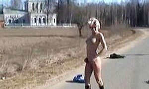 Sexy Golden-Haired Russian mother I`d like to fuck Posing Outdoors