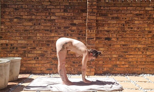 Sexy babe doing nude outdoor yoga