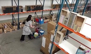 German Mature have risky Sex at work in stock with Co-Worker