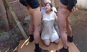 Japanese Teen with Old Man and Many Guy Bukkake